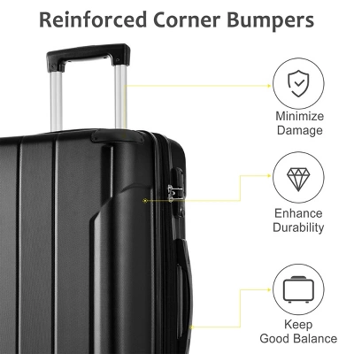 FURNIinspire Bag And Luggage Sets 3 Piece Suitcase Set, Expandable Hard Shell Carry On Luggage Sets, Travel Luggage Black, 12"*18.3"*29.9" 5 FURNIinspire Bag And Luggage Sets 3 Piece Suitcase Set, Expandable Hard Shell Carry On Luggage Sets, Travel Luggage Black, 12"*18.3"*29.9" - Image 3