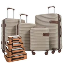 FURNIinspire Bag And Luggage Sets 4 Piece Luggage Set, Carry On Luggage Suitcase With 4 Packing Cubes, Travel Luggage, Beige, 16.69"*12.4"*29.72" -Outdoor Kitchen & Living GUEST 690f4ed5 714a 458f 8e44 60b318d628d6