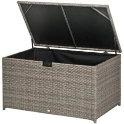 FURNIinspire Utility Storage Cabinet 113 Gallon Deck Box Rattan Outdoor Storage Box Waterproof Storage Container For Indoor, Grey, 47.2"*6.70"*30.7" -Outdoor Kitchen & Living GUEST 6926ab8c d823 41db 95cb f9c033853e6b