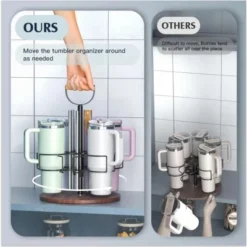 FURNIinspire Cup Organizer With Handle Rotating Tumbler Holder Bottle Storage Rack Kitchen Holder Non-Slip Pad, Black, 12.87"*12.87"*3.51" -Outdoor Kitchen & Living GUEST 6a676563 e63d 472a b8de f56a269590cb