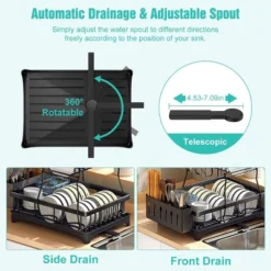 FURNIinspire Dish Racks 2-Tier Kitchen Holder Dish Drying Rack Detachable Drainer Organizer Utensil Cup Rack Swivel, Black, 17.36"*12.68"*4.29" 11 FURNIinspire Dish Racks 2-Tier Kitchen Holder Dish Drying Rack Detachable Drainer Organizer Utensil Cup Rack Swivel, Black, 17.36"*12.68"*4.29" -Outdoor Kitchen & Living GUEST 6b00e4cd 9429 44a7 9ebc 094ad668e2ed