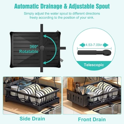 FURNIinspire Dish Racks 2-Tier Kitchen Holder Dish Drying Rack Detachable Drainer Organizer Utensil Cup Rack Swivel, Black, 17.36"*12.68"*4.29" 6 FURNIinspire Dish Racks 2-Tier Kitchen Holder Dish Drying Rack Detachable Drainer Organizer Utensil Cup Rack Swivel, Black, 17.36"*12.68"*4.29" - Image 4