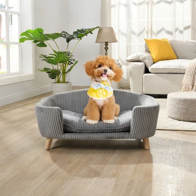 FURNIinspire Pet Beds Elevated Dog Bed, Corduroy Pet Couch Bed, Indoor Pet Bed Cat Bed Small Dog Bed With Wood Legs, Gray, 30.25"*21.75"*14" 7 FURNIinspire Pet Beds Elevated Dog Bed, Corduroy Pet Couch Bed, Indoor Pet Bed Cat Bed Small Dog Bed With Wood Legs, Gray, 30.25"*21.75"*14" - Image 5