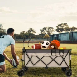 FURNIinspire Outdoor Serving Carts Heavy Duty Foldable Utility Wagon 480lbs Capacity Patented Ultra-Stable Frame, Khaki, 50.39"*25.98"*44.88" -Outdoor Kitchen & Living GUEST 6bab61c5 984c 4622 af93 008d9a938b2e