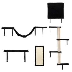 FURNIinspire Pet Tower Cat Wall Shelves, Wall Mounted Cat Climber Set Of 5, Floating Cat Perches, Cat Furniture, Black, 19.75"*8"*38.25" -Outdoor Kitchen & Living GUEST 6c455841 2f48 43d9 9f1f e9c2bdd598ae