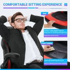 FURNIinspire Task And Office Chairs PU Leather Office Chair Swivel Computer Gaming Chair With Lumbar Support, Black And Red, 25"*28"*46" -Outdoor Kitchen & Living GUEST 6f1f1058 21cd 4f51 a152 3b62b60f3fef