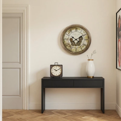 FURNIinspire Wall Clocks 24inch Timepiece Living Room Wall Clock Decorative Hanging Clock Vintage Wall Decor For Bedroom, Brown, 22.75"*22.75"*3" 3 FURNIinspire Wall Clocks 24inch Timepiece Living Room Wall Clock Decorative Hanging Clock Vintage Wall Decor For Bedroom, Brown, 22.75"*22.75"*3"