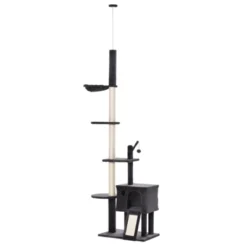 FURNIinspire Huge Cat Tree Kitty Activity Center Floor-to-Ceiling Cat Climbing Toy With Scratching Post Board, Gray, 23.5"*15.75"*106.25" -Outdoor Kitchen & Living GUEST 71d51c06 f7ac 4466 b61d 3c030cb5af1c