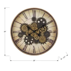 FURNIinspire Wall Clocks Round Gear Mechanism Hanging Clock Living Room Decorative Timepiece Home Vintage Wall Decor, Brown, 20"*20"*2.5" -Outdoor Kitchen & Living GUEST 71f3d74c 3143 41c0 884d 21ede910660a