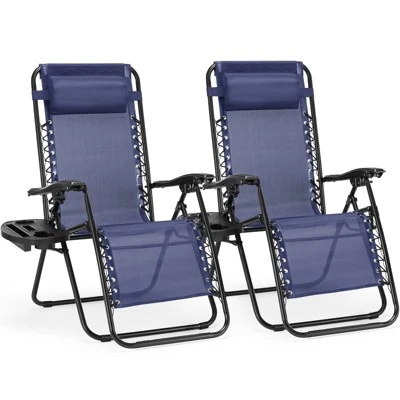 FURNIinspire Outdoor Portable Chairs Lounge Chairs Patio Folding Recliners For Pool Beach Garden With Pillow And Cup Holder, Blue, 62.8"*24.22"*43.3" 5 FURNIinspire Outdoor Portable Chairs Lounge Chairs Patio Folding Recliners For Pool Beach Garden With Pillow And Cup Holder, Blue, 62.8"*24.22"*43.3" - Image 3