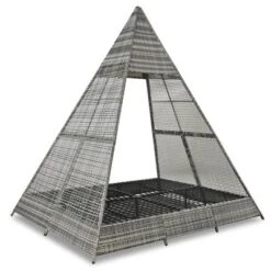 FURNIinspire Patio Chaise Lounges Patio Daybed With Cushions And Tent, Outdoor Wicker Sunbed For Backyard, Garden, Gray And Blue, 72.4“*90.5"*102.4" -Outdoor Kitchen & Living GUEST 729563d1 6497 43b4 852b 9f7a6960a06f