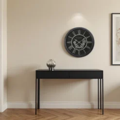 FURNIinspire Wall Clocks 24inch Living Room Wall Clock Decorative Hanging Clock Timepiece Vintage Wall Decor For Bedroom, Black, 22.75"*22.75"*3"