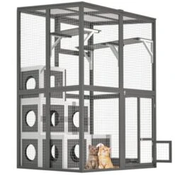 FURNIinspire Pet Crates And Houses Cat Crate Furniture Heavy Duty Kennel Cage, Stylish Pet Crate, Multiple Functional Spaces, Grey, 49.6"*44.7"*75.6" -Outdoor Kitchen & Living GUEST 733fa5dd 8093 4054 9683 1286e1babe01