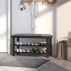 FURNIinspire Shoe Racks Shoe Storage Shelf Living Room Free Standing Shoe Organizer With Seat For Entryway Hallway, Black, 11.4"*35.4"*19.3"