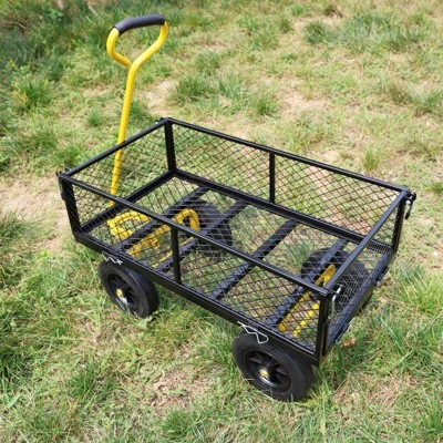 FURNIinspire Wheelbarrows And Lawn Carts Tools Cart Wagon Cart, Garden Cart Trucks With Solid Wheels And Yellow Handle, Black, 37“*19"*40" 7 FURNIinspire Wheelbarrows And Lawn Carts Tools Cart Wagon Cart, Garden Cart Trucks With Solid Wheels And Yellow Handle, Black, 37“*19"*40" - Image 5