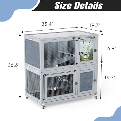 FURNIinspire Pet Crates And Houses Deluxe Two Story Rabbit Hutch With Slip Proof Ramps And Removable Trays, Grey, 35.4"*19.7"*36.6" 4 FURNIinspire Pet Crates And Houses Deluxe Two Story Rabbit Hutch With Slip Proof Ramps And Removable Trays, Grey, 35.4"*19.7"*36.6" - Image 2