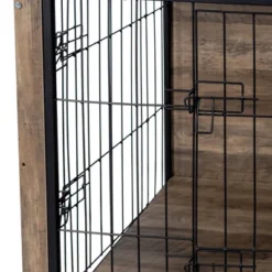 FURNIinspire Pet Crates And Houses Furniture Style Dog Crate Pet Cage With Double Doors, Indoor Wooden Dog Kennel, Brown, 44.49"*29.53"*30.51"