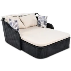 FURNIinspire Patio Chaise Lounges Outdoor Sunbed With Adjustable Canopy, Patio Chaise Lounge, Black Wicker Daybed And Beige Cushion, 79.9“*52.4"*49.6" 10 FURNIinspire Patio Chaise Lounges Outdoor Sunbed With Adjustable Canopy, Patio Chaise Lounge, Black Wicker Daybed And Beige Cushion, 79.9“*52.4"*49.6" -Outdoor Kitchen & Living GUEST 76d9f249 23fc 462c 952d c239e7da9f11