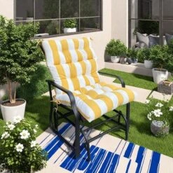 FURNIinspire Outdoor Seat Cushions 2 Pcs Set High Back Patio Chair Cushions, Yellow And White Stripes Seat Cushion, Multicolored, 44"*22"*4" 10 FURNIinspire Outdoor Seat Cushions 2 Pcs Set High Back Patio Chair Cushions, Yellow And White Stripes Seat Cushion, Multicolored, 44"*22"*4" -Outdoor Kitchen & Living GUEST 782c96c4 4eb4 4642 bf14 2a1c64d0a191