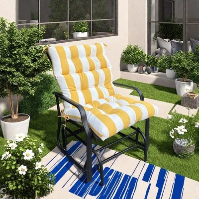 FURNIinspire Outdoor Seat Cushions 2 Pcs Set High Back Patio Chair Cushions, Yellow And White Stripes Seat Cushion, Multicolored, 44"*22"*4" 6 FURNIinspire Outdoor Seat Cushions 2 Pcs Set High Back Patio Chair Cushions, Yellow And White Stripes Seat Cushion, Multicolored, 44"*22"*4" - Image 4