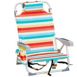 FURNIinspire Outdoor Portable Chair Lightweight With Adjustable Back And Storage Pockets For Outdoor Fun, Rainbow Stripes, 24.8"*25.6"*32.28" -Outdoor Kitchen & Living GUEST 7975897a e3b2 4c25 8598 927718c78019