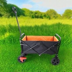 FURNIinspire Wheelbarrows And Lawn Carts Folding Wagon Garden Cart, Lawn Cart With Solid Wheels And Handle, Black And Orange, 30“*15"*36" -Outdoor Kitchen & Living GUEST 7a59c264 6a10 4d2b 8bc8 7d6e7298c204