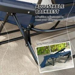 FURNIinspire Outdoor Portable Chair 4 Position Recline Foldable Design With Reading Hole For Poolside Relaxation, Black, Navy Blue, 74.4"*28.3"*32.3" -Outdoor Kitchen & Living GUEST 7afcce9a 5c50 4947 b6af d7e87cc206b4