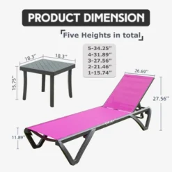 FURNIinspire Patio Chaise Lounges Patio 2 Sunbathing Chairs With 5 Adjustable Position, 1 Table For Beach Yard Poolside, Pink, 64.41"*26.69"*27.56" -Outdoor Kitchen & Living GUEST 7ca85992 264a 48bc 8028 7454f2a3ab98