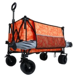FURNIinspire Outdoor Serving Carts Collapsible Foldable Extended Wagon 480lb Weight Capacity All-Terrain Beach Wheels, Orange, 37.4"*23.03"*38.98" -Outdoor Kitchen & Living GUEST 7d2cb6ee 45e7 4d88 938f c622985a52d6