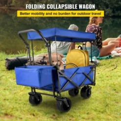 FURNIinspire Outdoor Serving Carts Extra Large Collapsible Garden Cart With Removable Canopy Folding Wagon Utility Carts, Blue, 39"*21.4"*39" -Outdoor Kitchen & Living GUEST 7dbcf1f5 6d25 4f50 9f88 733f7a467664