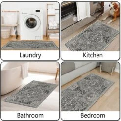FURNIinspire Floor Mats 3 Piece Kitchen Rug Machine Washable Floor Mat For Living Room, Collection Pattern Carpet, Non Slip, Grey, 60"*20" -Outdoor Kitchen & Living GUEST 7e384769 e2a5 4e90 a386 2be59ab34719
