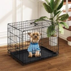 FURNIinspire Pet Crates And Houses 24 Inch Single Door Dog Cage, Metal Pet Kennel With Secure Lock, Removable Tray, Black , 16.5"* 24.4"*19.5" -Outdoor Kitchen & Living GUEST 7e7dcae7 7ed9 49b7 9f2d 7ec3c78e583f