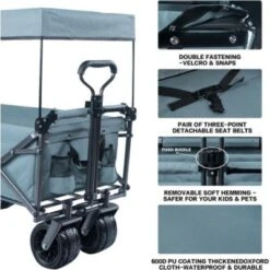 FURNIinspire Outdoor Serving Carts Collapsible Wagon Foldable With Removable Canopy Wheels For All-Terrain Brake For Camping, Gray, 35.4"*19.7"*44.5" 9 FURNIinspire Outdoor Serving Carts Collapsible Wagon Foldable With Removable Canopy Wheels For All-Terrain Brake For Camping, Gray, 35.4"*19.7"*44.5" -Outdoor Kitchen & Living GUEST 7ed2f4f7 89ea 4e1e ab88 0f614fa234c6
