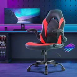 FURNIinspire Task And Office Chairs PU Leather Office Chair Swivel Computer Gaming Chair With Lumbar Support, Black And Red, 25"*28"*46" -Outdoor Kitchen & Living GUEST 7f51cf5c 00d8 477a a1d4 22c39d46b0dc