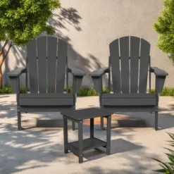FURNIinspire Patio Seating Sets Folding Adirondack Chairs With Side Table, 3-Piece Rocking Chairs Set With Wood Texture, Gray, 30“*28”*35“ -Outdoor Kitchen & Living GUEST 7ffa0c22 faf5 4f55 882d 70060dbd6cb5