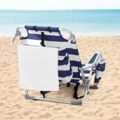FURNIinspire Outdoor Portable Chair Adjustable Back With Storage For Relaxing Adventures, Blue Stripes, 24.8"*25.6"*32.28" -Outdoor Kitchen & Living GUEST 822160ce eba7 4acc bcab 12fe70bf929f