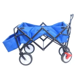 FURNIinspire Wheelbarrows And Lawn Carts Folding Wagon Collapsible Outdoor Utility Wagon, Lawn Car With Adjustable Handles, Blue, 53“*20"*43"