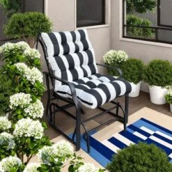 FURNIinspire Outdoor Seat Cushions 2 Pcs Set High Back Patio Chair Cushions, Blue And White Stripes Seat Cushion, Multicolored, 44"*22"*4" -Outdoor Kitchen & Living GUEST 832caf62 9507 4a83 b2c0 8d209287f6a9
