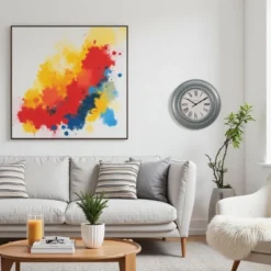 FURNIinspire Wall Clocks 30inch Modern Round Wall Clock Decorative Living Room Vintage Wall Decor For Bedroom, Metal Frame, Blue, 30"*30"*2" -Outdoor Kitchen & Living GUEST 8392587a d5ed 4b80 b16e a48c47ac2c2f