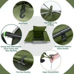 FURNIinspire Camping Tents Heightened Folding Outdoor Camping Tent With Adjustable Leg Claws, Water Proof, UV Protection, Green, 33"*94"*50" -Outdoor Kitchen & Living GUEST 876c87a9 f3bc 4f4d aa55 6694dde22103