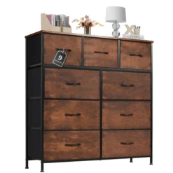 FURNIinspire Dressers 9 Drawer Fabric Tall Dresser Tower Closet Storage Chest Of Drawers For Bedroom Nursery, Brown, 11.8"*39.37"*39.37" -Outdoor Kitchen & Living GUEST 87a7c178 2aee 4f0e b145 af331e1a2d5d