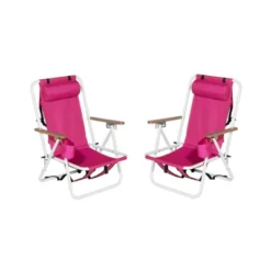 FURNIinspire Outdoor Portable Chair Set Of 2 With Headrest Cup Holder And Backpack Straps For Outdoor Relaxation, Pink, 23"*21.7"*31.5" -Outdoor Kitchen & Living GUEST 886af01a 4915 4761 a25a 2b10ac0e1f15