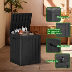 FURNIinspire Deck Boxes 28 Gallon Resin Deck Box, Waterproof Patio Outdoor Storage Bin Storage Box, All Weather Use, Ideal For Storage, Black -Outdoor Kitchen & Living GUEST 8b93ed05 a897 41f8 a22a 179fb77e4ff9