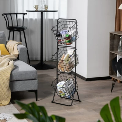 FURNIinspire Kitchen Racks 3 Tier Fruit Basket Stand, Steel Food Storage Rack Removable Wire Bowls With Non-Slip Pads, Black, 11"*12"*42.5" 3 FURNIinspire Kitchen Racks 3 Tier Fruit Basket Stand, Steel Food Storage Rack Removable Wire Bowls With Non-Slip Pads, Black, 11"*12"*42.5"