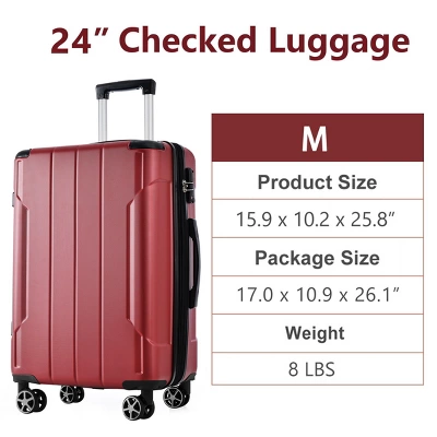 FURNIinspire Luggage 24 Inch Hardshell Suitcase, Checked Luggage, Lightweight Suitcases With Wheels For Travel, Business, Red, 10.2"*15.9"*25.8" 4 FURNIinspire Luggage 24 Inch Hardshell Suitcase, Checked Luggage, Lightweight Suitcases With Wheels For Travel, Business, Red, 10.2"*15.9"*25.8" - Image 2