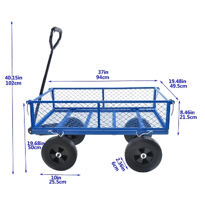 FURNIinspire Wheelbarrows And Lawn Carts Garden Utility Cart Wagon, Foldable Steel Transport Cart For Firewood, Yard Work, Blue, 37“*19"*40" 4 FURNIinspire Wheelbarrows And Lawn Carts Garden Utility Cart Wagon, Foldable Steel Transport Cart For Firewood, Yard Work, Blue, 37“*19"*40" - Image 2