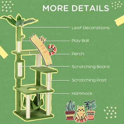 FURNIinspire Pet Tower Cat Tree Cat Tower Cat Playhouse With Scratching Post, Platforms, Play Ball, Cute Pet Furniture, Green, 19.25"*19.25"*56" 6 FURNIinspire Pet Tower Cat Tree Cat Tower Cat Playhouse With Scratching Post, Platforms, Play Ball, Cute Pet Furniture, Green, 19.25"*19.25"*56" - Image 4