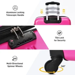 FURNIinspire Bag And Luggage Sets 3 Piece Luggage Set Spinner Suitcase With TSA Lock, Travel Options For Family Travel, Pink, 20" 24' 28" -Outdoor Kitchen & Living GUEST 8df3f43e 8bc3 4156 a86b a3090cf2c48e
