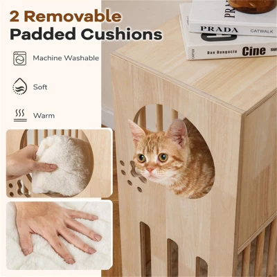 FURNIinspire Pet Tower Cat Tower Wooden 2 Tier Cat House Cat Condo, Pet Furniture Cat Litter Box With Cushion, Brown, 17"*11.5"*25.5" 6 FURNIinspire Pet Tower Cat Tower Wooden 2 Tier Cat House Cat Condo, Pet Furniture Cat Litter Box With Cushion, Brown, 17"*11.5"*25.5" - Image 4