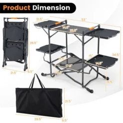 FURNIinspire Outdoor Grills, Griddles And Smokers Professional Camp Kitchen System, For Backcountry, Group Camping, Black, 75.03"*19.23"*6.24"